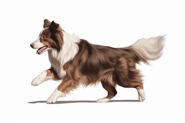Dog run side view isolated. Brown white border collie jump. Generative AI
