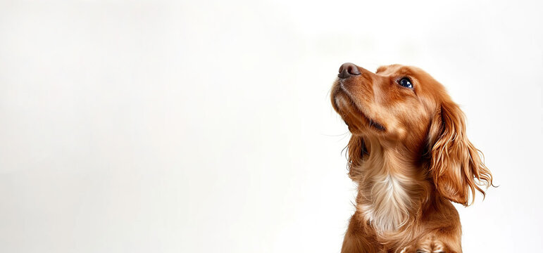 Golden Cocker Spaniel looking up isolated on white background