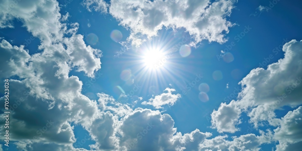 Poster a picture capturing the sun shining brightly through the clouds. this image can be used to depict a 