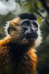 A detailed view of a monkey with a blurred background. Suitable for various uses