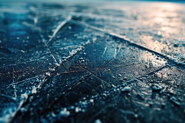 A close-up view of a piece of ice on the ground. This image can be used to depict the beauty of nature or as a symbol of cold weather
