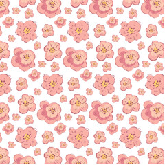 Delicate Japanese cherry blossoms in spring. Pattern of pink flowers for fabric and textiles or design of a card or congratulation. Vector image