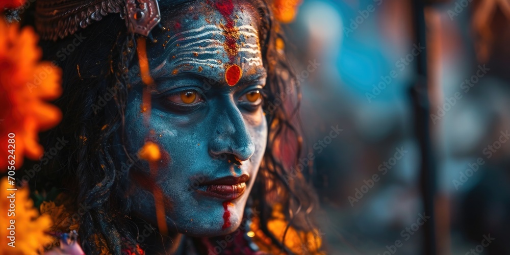 Poster close-up shot of a person with paint on their face. this image can be used for various purposes