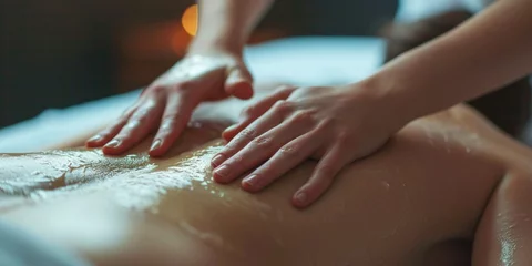 Foto auf Acrylglas Massagesalon Woman getting a relaxing back massage at a spa. Perfect for promoting self-care and wellness services