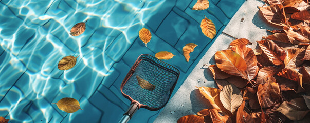 Swimming Pool Maintenance Concept. Pool Opening and Closing, Skimmer replacement, Leak repair, Plumbing, Drain, Clean.