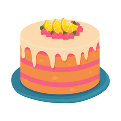 Delicious cake on an isolated background. Vector illustration. The concept of Birthday, anniversary, Wedding, party.
