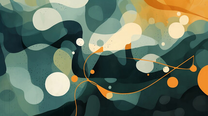 The colorful pattern with the camouflage elements, in the style of organic forms blending with geometric shapes, dotted, dark teal and light orange, ink wash collages, abstract minimalism appreciator,