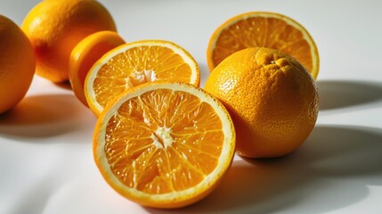 A group of oranges sitting on top of a table. This picture can be used to depict a healthy lifestyle or as a symbol of freshness and vitality
