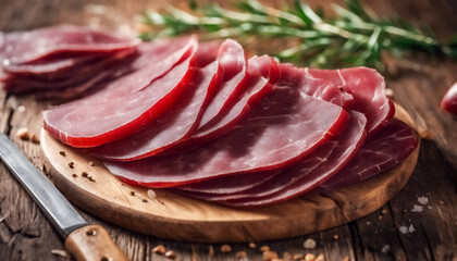 Gustosa Bresaola- Fette Appetitose su Tavolo di Legno