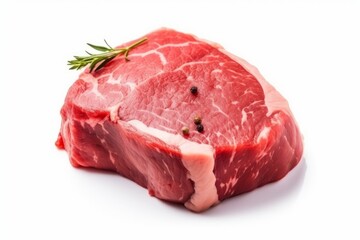 Raw beef steak isolated on white background. Generative AI