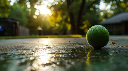 tennis ball on the ground - obrazy, fototapety, plakaty