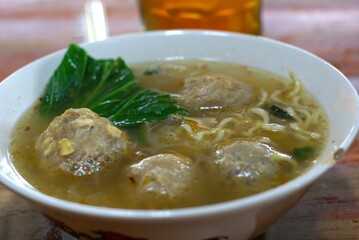 close up view of Bakso, Indonesian meatball soup