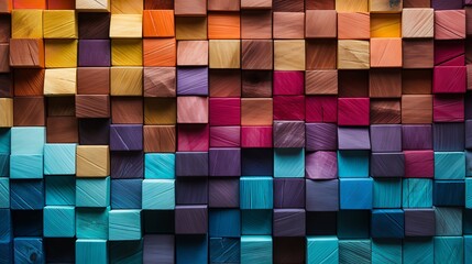 A range of multicolored wooden blocks arranged in a colorful background, image, Generative AI.