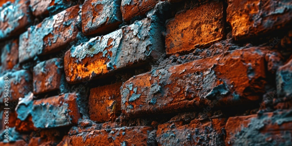 Poster a detailed close-up view of a red brick wall. perfect for architectural designs or background textur