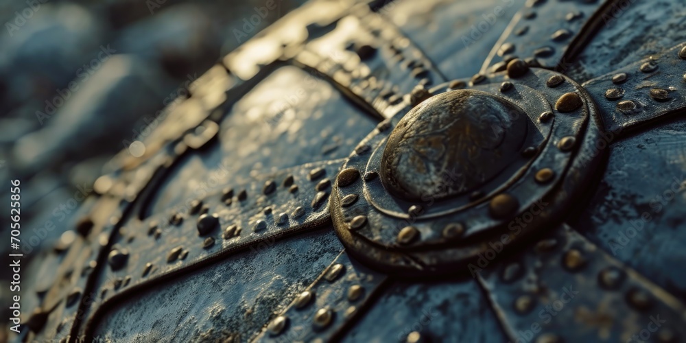 Aufkleber A detailed close up of a metal object with rivets. This versatile image can be used in various industrial, construction, or mechanical contexts
