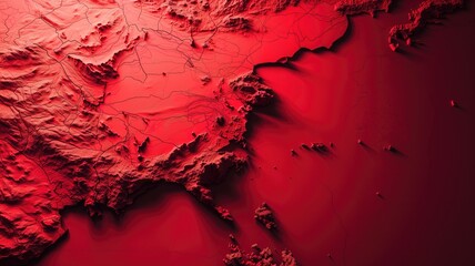 Abstract topography of a red landscape with detailed lines and shadows