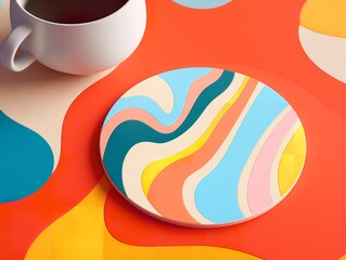 Fototapeta premium Elegant Ceramic Coaster Mockup for Tableware - AI Generated