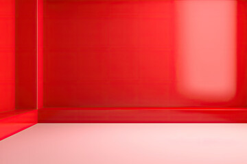 Obraz premium This image showcases a bright red room with a window and a red floor. It's perfect for use in interior design concepts, real estate promotions, or architectural presentations.