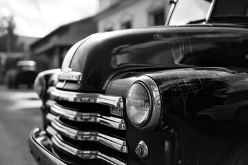 An old truck captured in a black and white photo. Perfect for adding a vintage touch to any project - Powered by Adobe