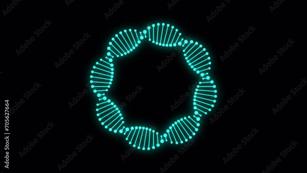 Poster vector genetic abstract video with alpha channel. blue color with glow effect circle of dna rotating