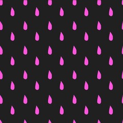 Pattern of pink droplets on a black background, hearts. Illustration for wrapping paper, print, pattern.