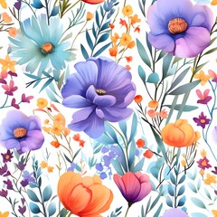 Seamless pattern of  Colorful bouquet , hand painted watercolor flower