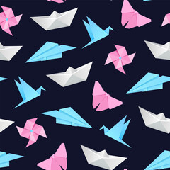 Vector seamless pattern with origami figures.
