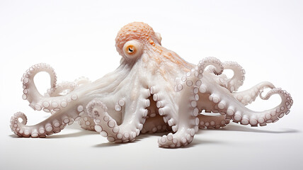 white octopus isolated on white background, underwater wildlife symbol, abstract fictional creature