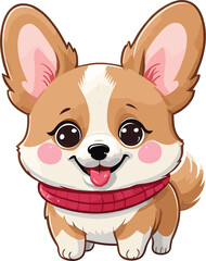 Cute baby Corgi dog wearing red scarf illustration in transparent background png