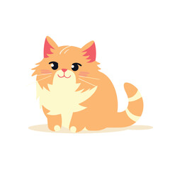 A cute fluffy orange and white cat sits happily in a simple vector illustration.