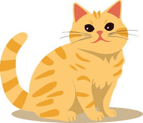 A cute striped yellow cat sits attentively looking forward in this vector illustration.