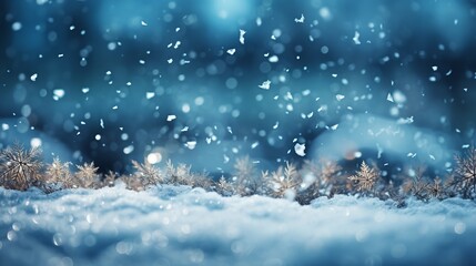 Fototapeta na wymiar Beautiful Christmas background with snowflakes and bokeh-defocused lights, Generative AI.