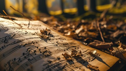 Sheet music with autumn leaves
