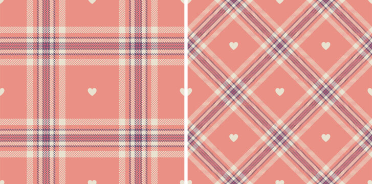 Gingham pattern with hearts. Seamless tartan vichy check plaid for gift card, wrapping paper, invitation on Valentines Day print