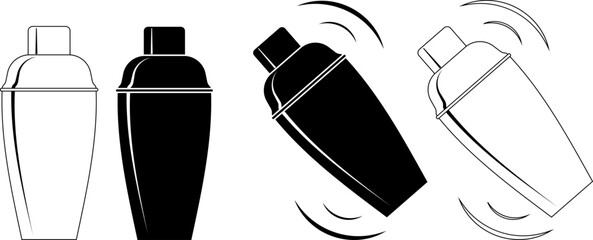 outline silhouette cocktail shaker icon set