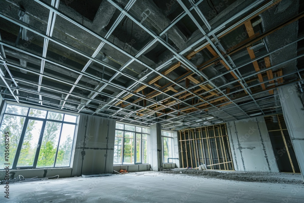 Poster an expansive room with numerous windows. ideal for architectural or interior design projects