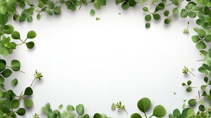 Clover leaves encircling a white blank frame, St. Patrick's day, shamrocks, Generative AI.