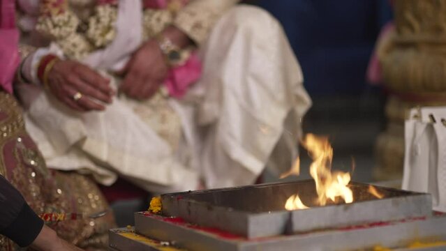 The spiritual fire in Indian marriage symbolizes the sacred union and transcendent connection between two souls.High quality footage