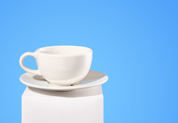 Kitchen ceramic tableware. Modern dinnerware panorama. Copy space for text.