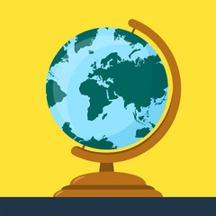 Globe on yellow background. Vector illustration in flat design style.