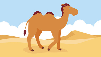 Camel in the desert. Vector illustration in flat cartoon style.