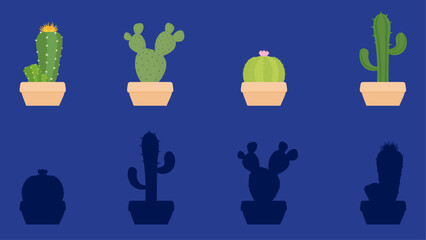 Cactus icon set in flat style. Succulent vector illustration.