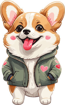 Cool Corgi dog on fleek illustration in transparent background png, cartoon clipart for nursery, children's book, party, kid-friendly character, baby shower, dog lover, whimsical