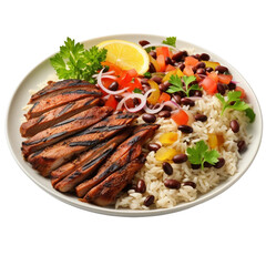 grilled beef steak salad isolated on transparent white background.
