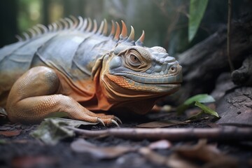 Fototapeta premium iguana resting on a jungle floor