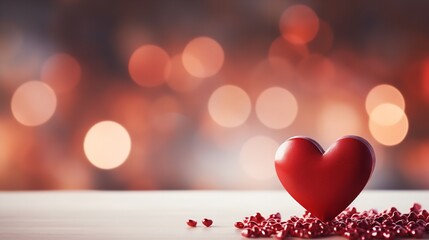 Glittery bokeh of a red heart with a big copy space for Valentine's Day, Generative AI.