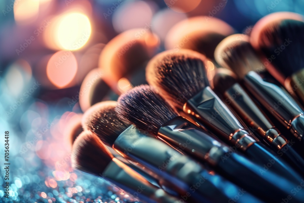 Aufkleber A collection of brushes neatly arranged on a table. Ideal for artistic projects and creative concepts