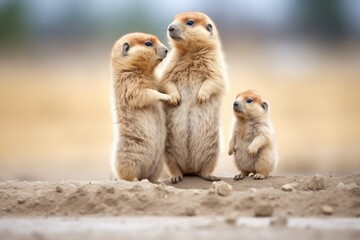 Naklejka na ściany i meble prairie dogs standing together with light reflecting off fur