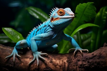 Obraz premium Majestic Exotic lizard portrait. Dragon animal. Generate Ai