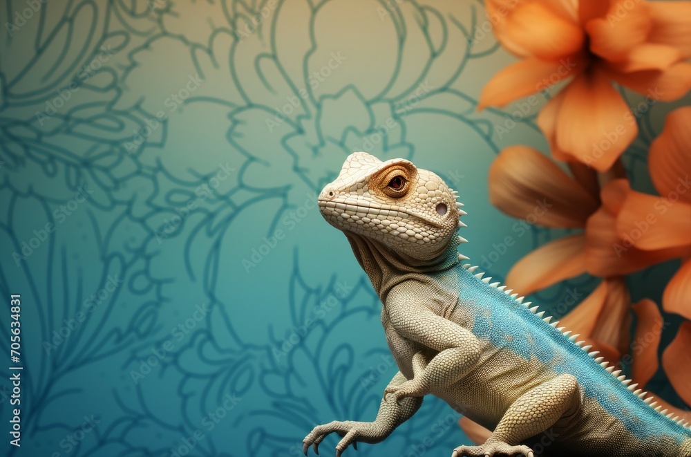 Poster lizard view colorful background. eye predator. generate ai